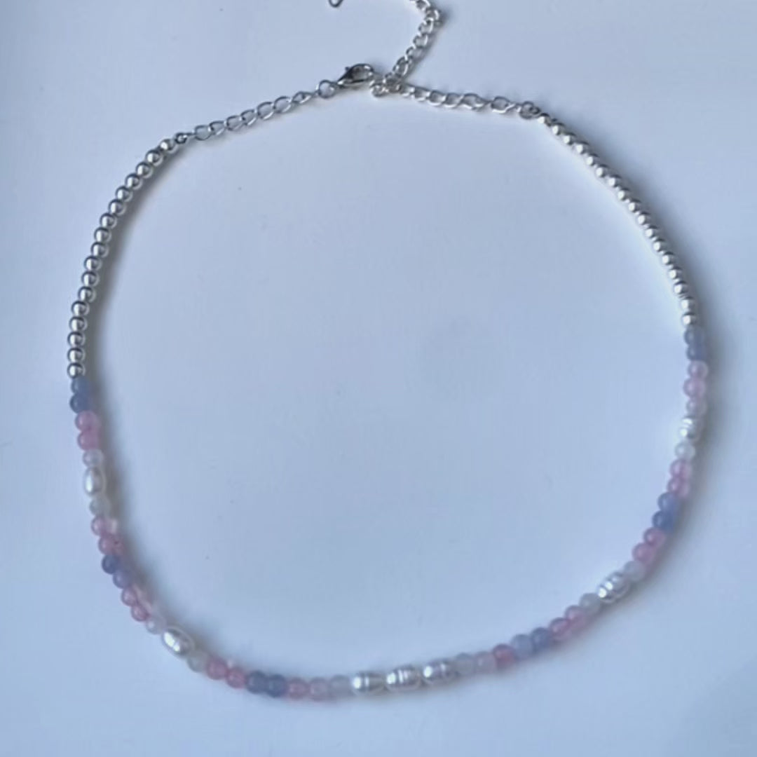 Simple, neutral trans pride beaded necklace