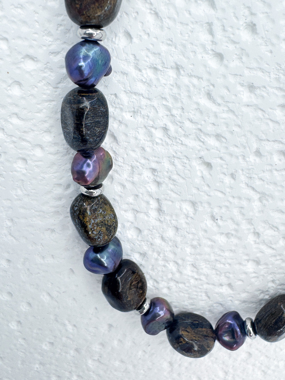 Bronzite, purple pearl & steel necklace