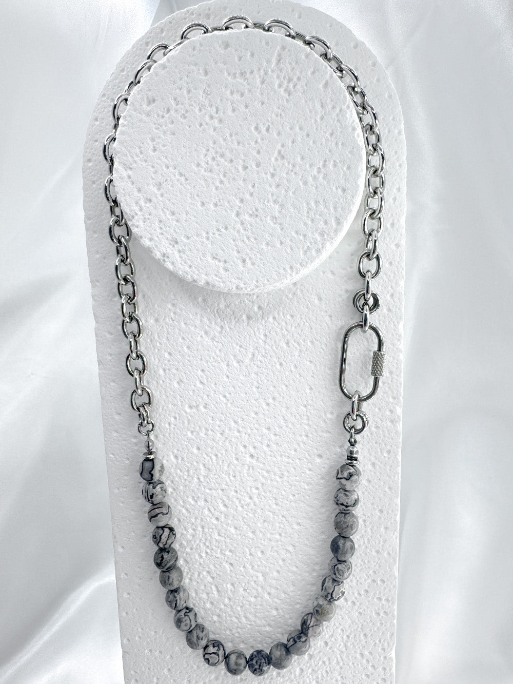 Map jasper stone and steel necklace