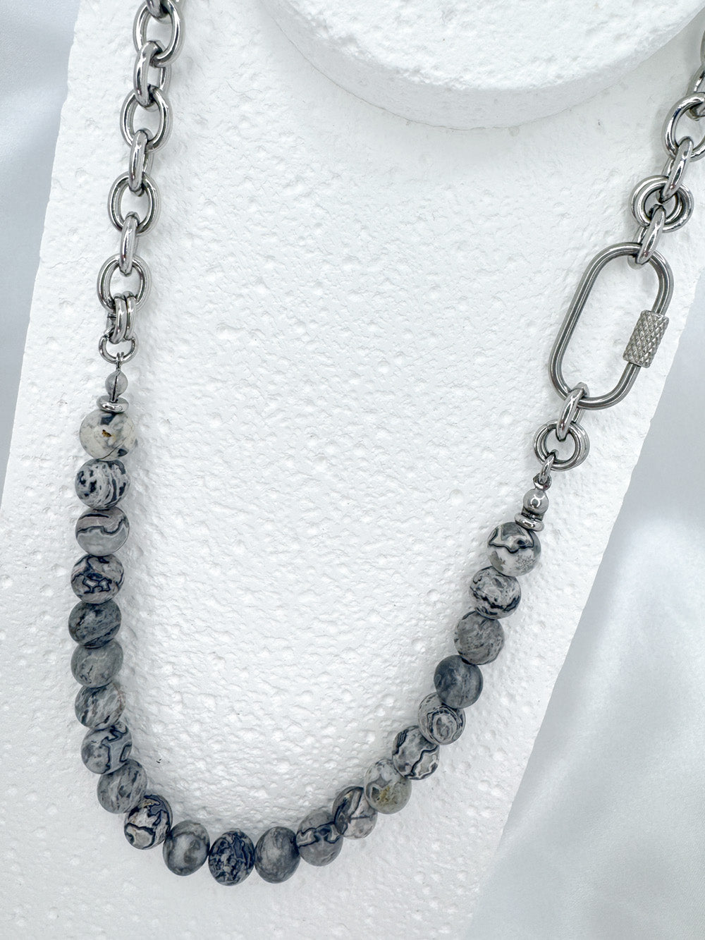 Map jasper stone and steel necklace