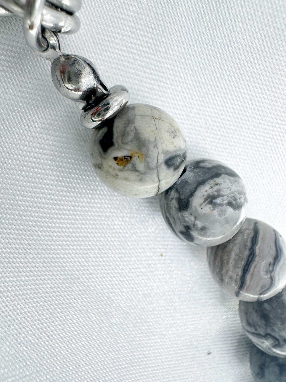Map jasper stone and steel necklace