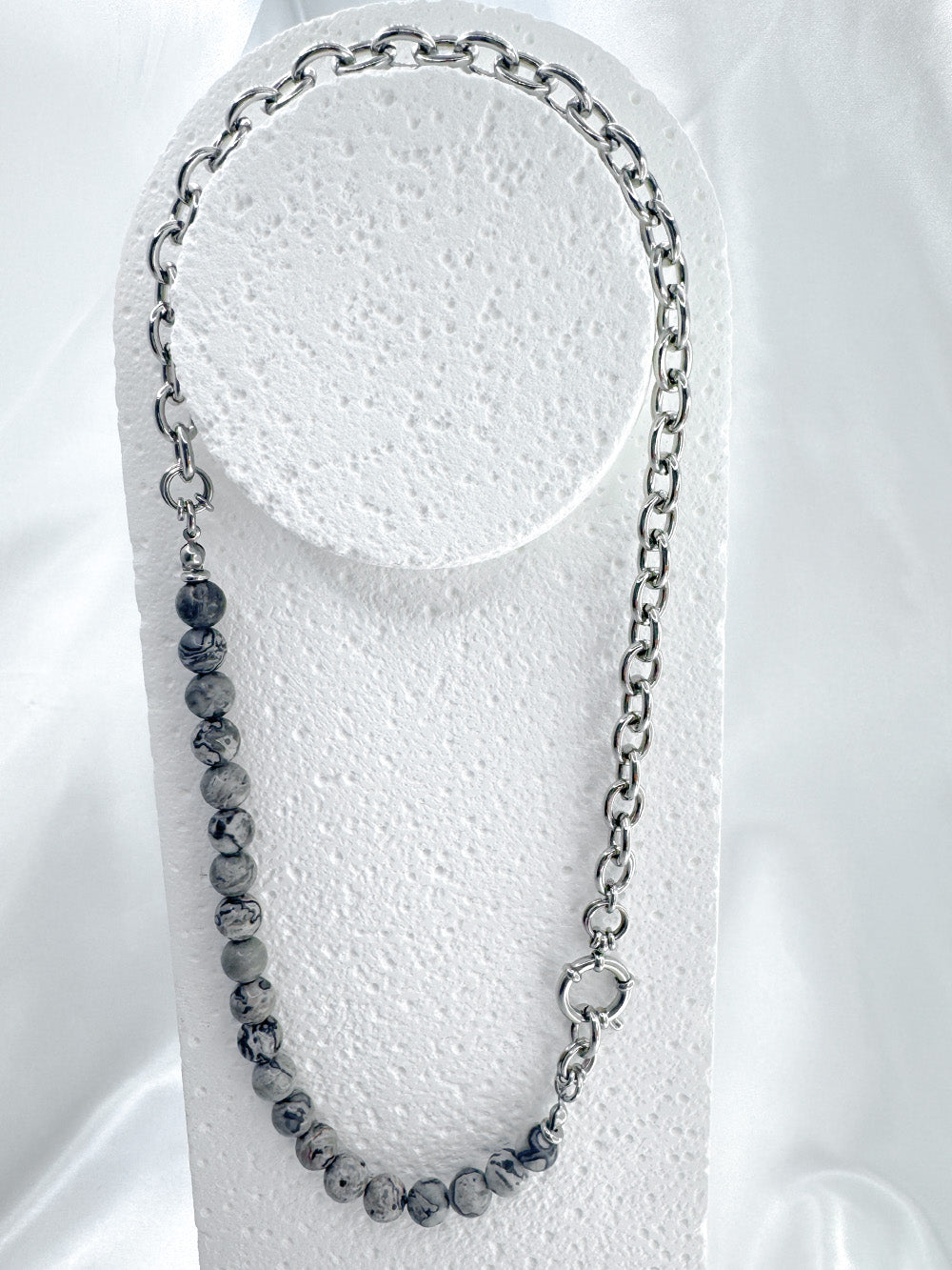 Map jasper stone and steel necklace