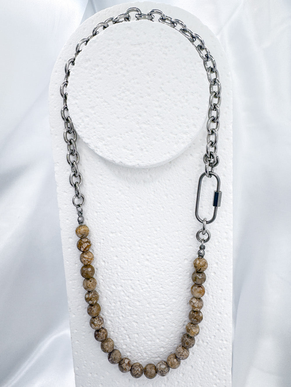 Medical stone and steel necklace
