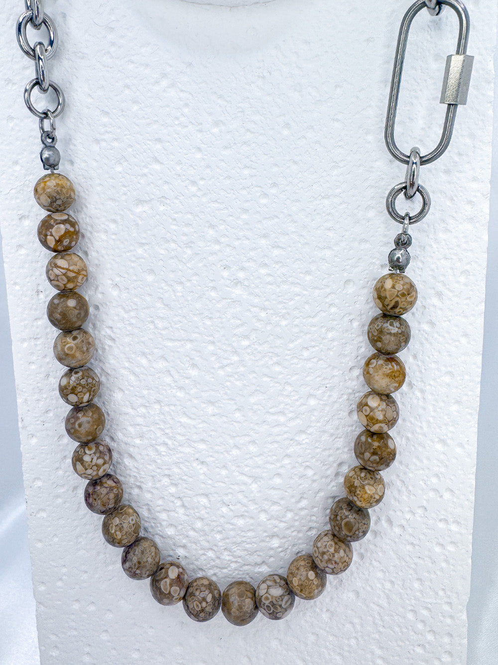 Medical stone and steel necklace