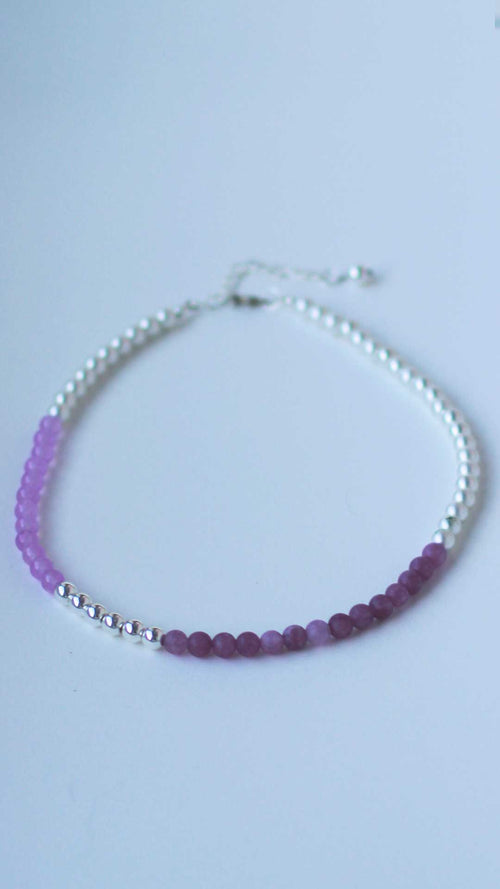 Violet and lilac beaded necklace in modern colour-block design