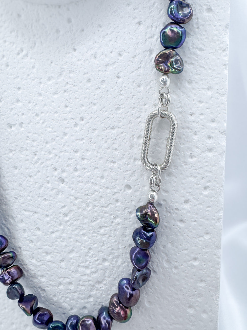 Purple rainbow keshi pearl sterling necklace