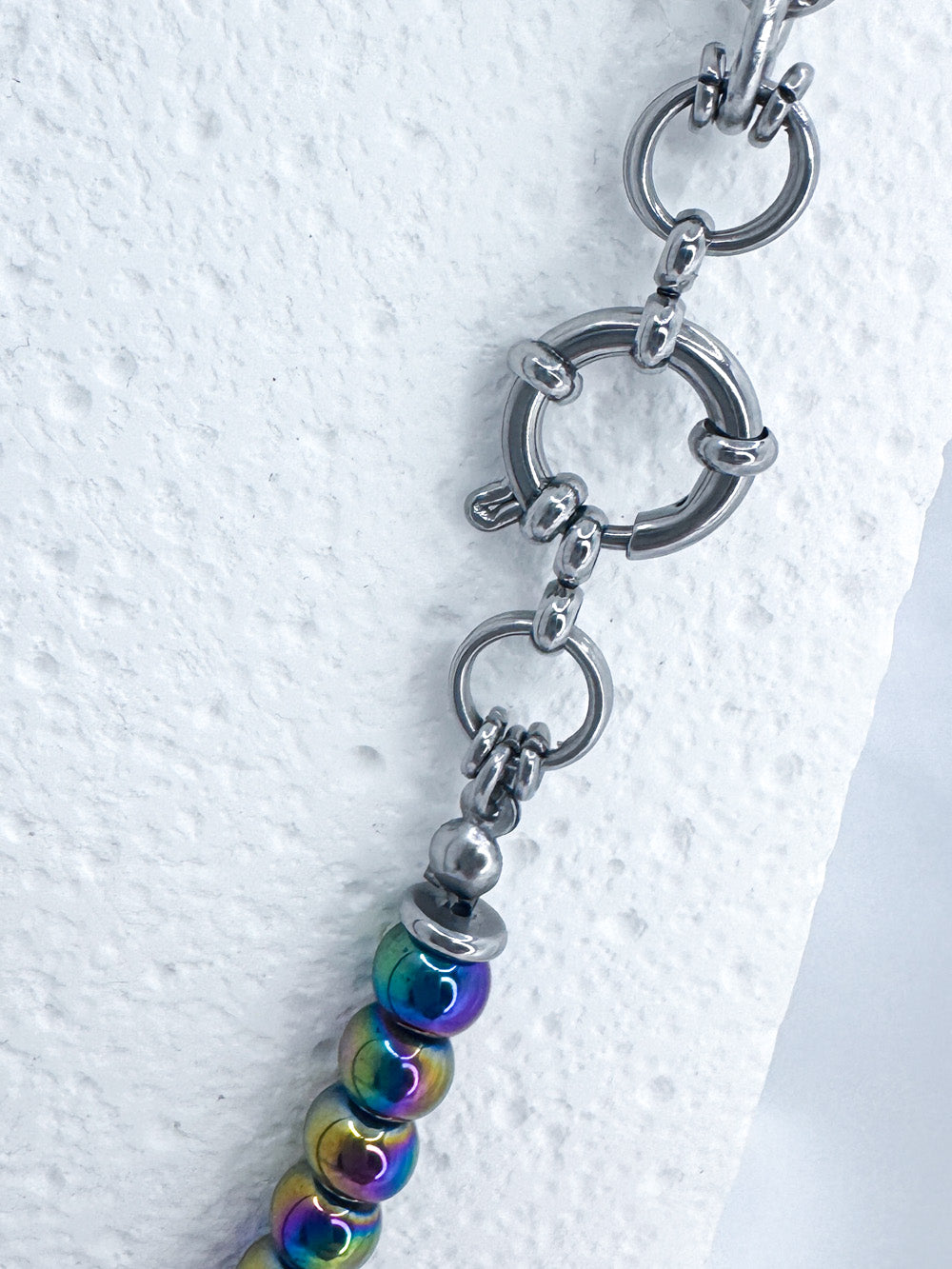 Rainbow hematite and steel necklace