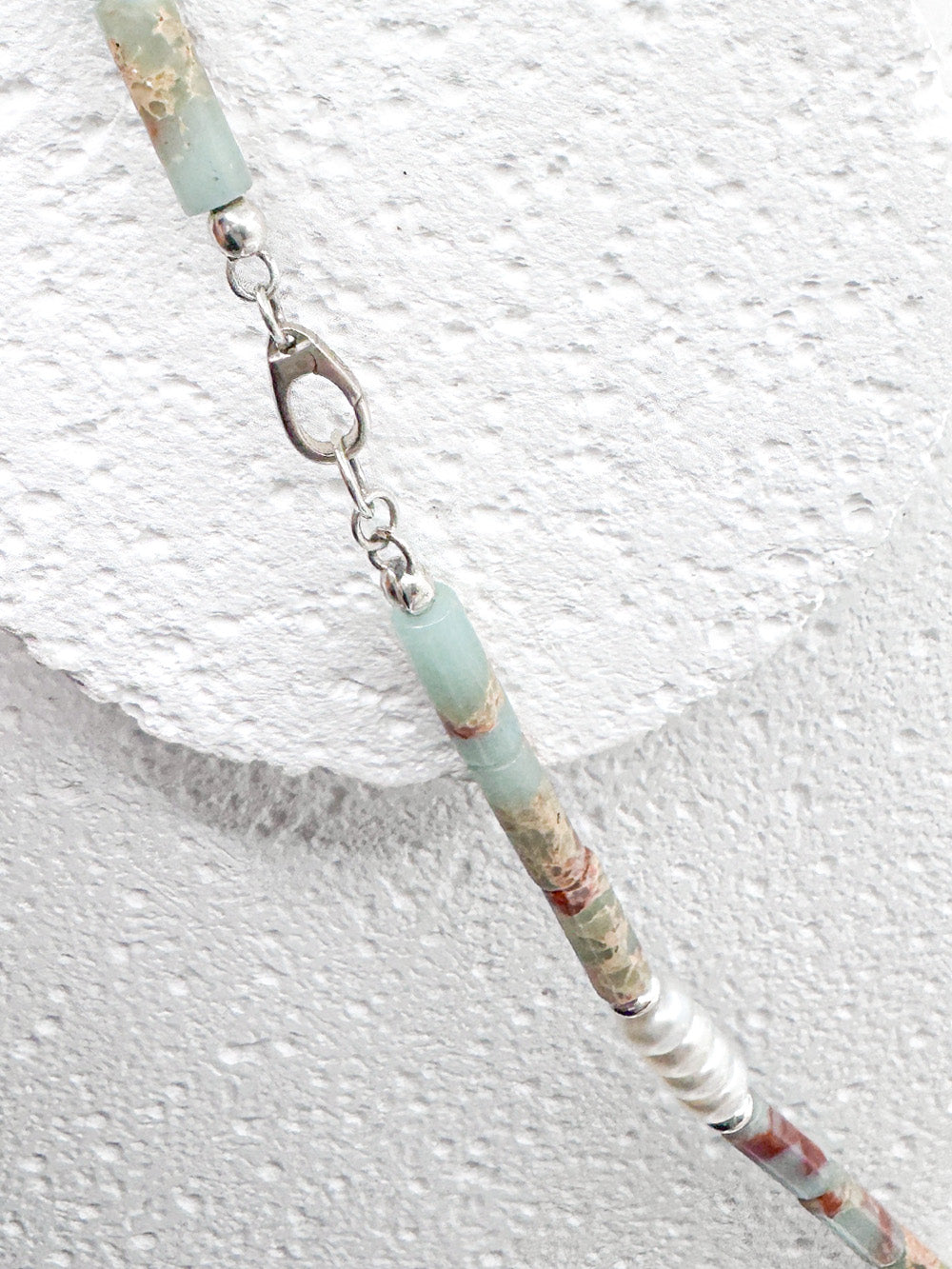 Snake skin stone and pearl sterling necklace