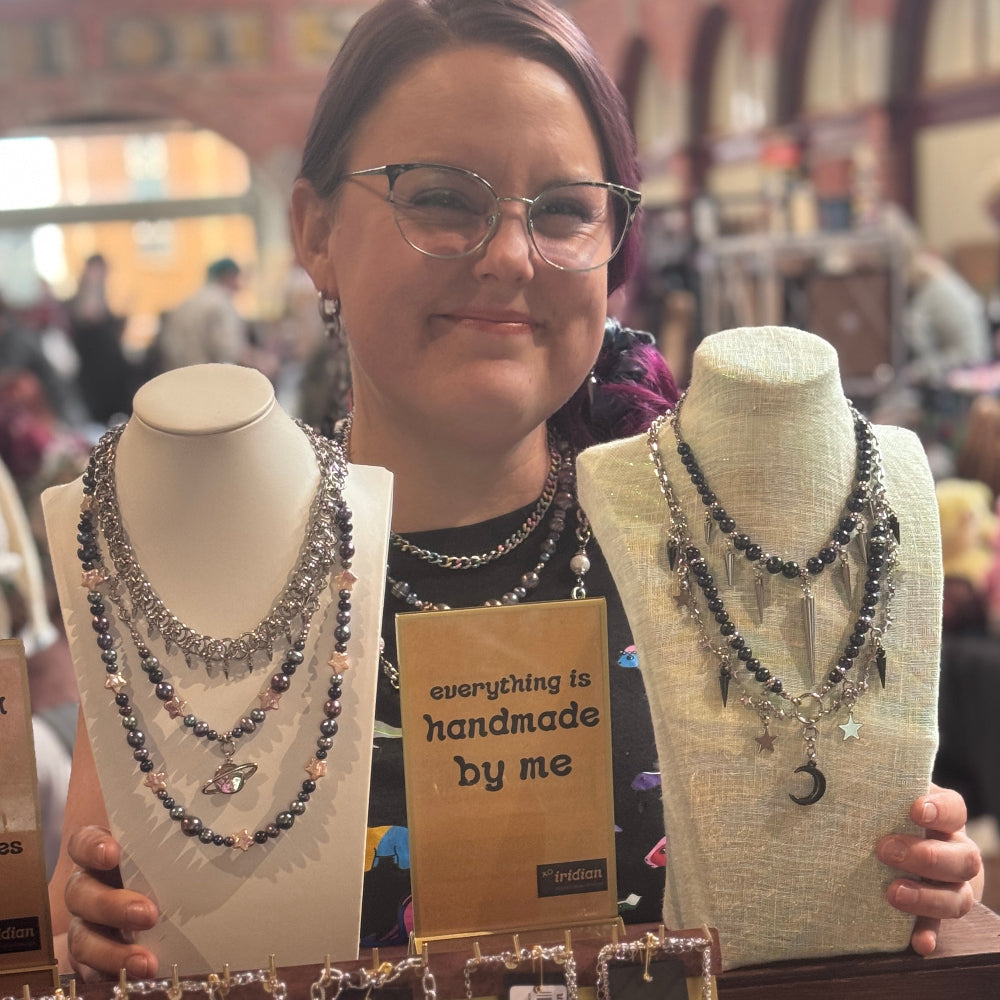iridian founder Megan Girdler selling handmade jewellery at a market