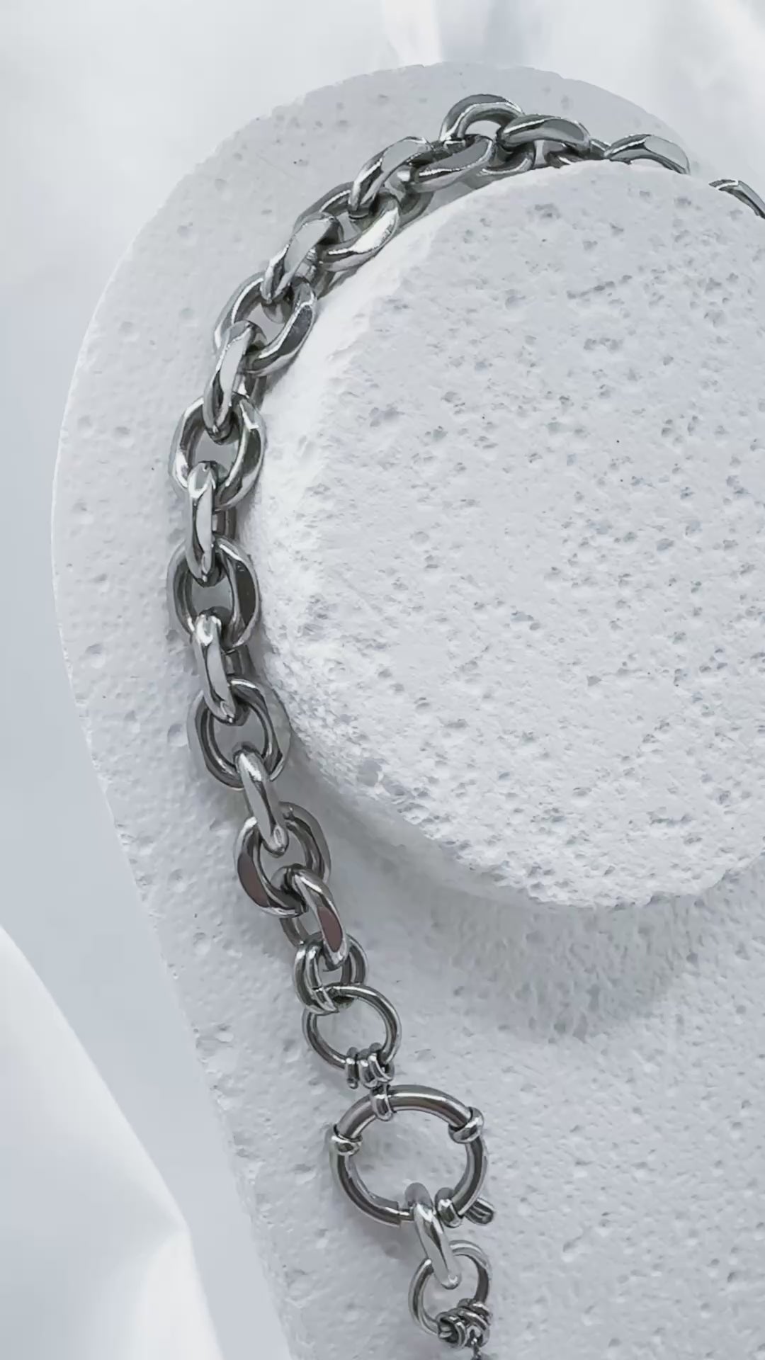 Bold white pearl and steel necklace