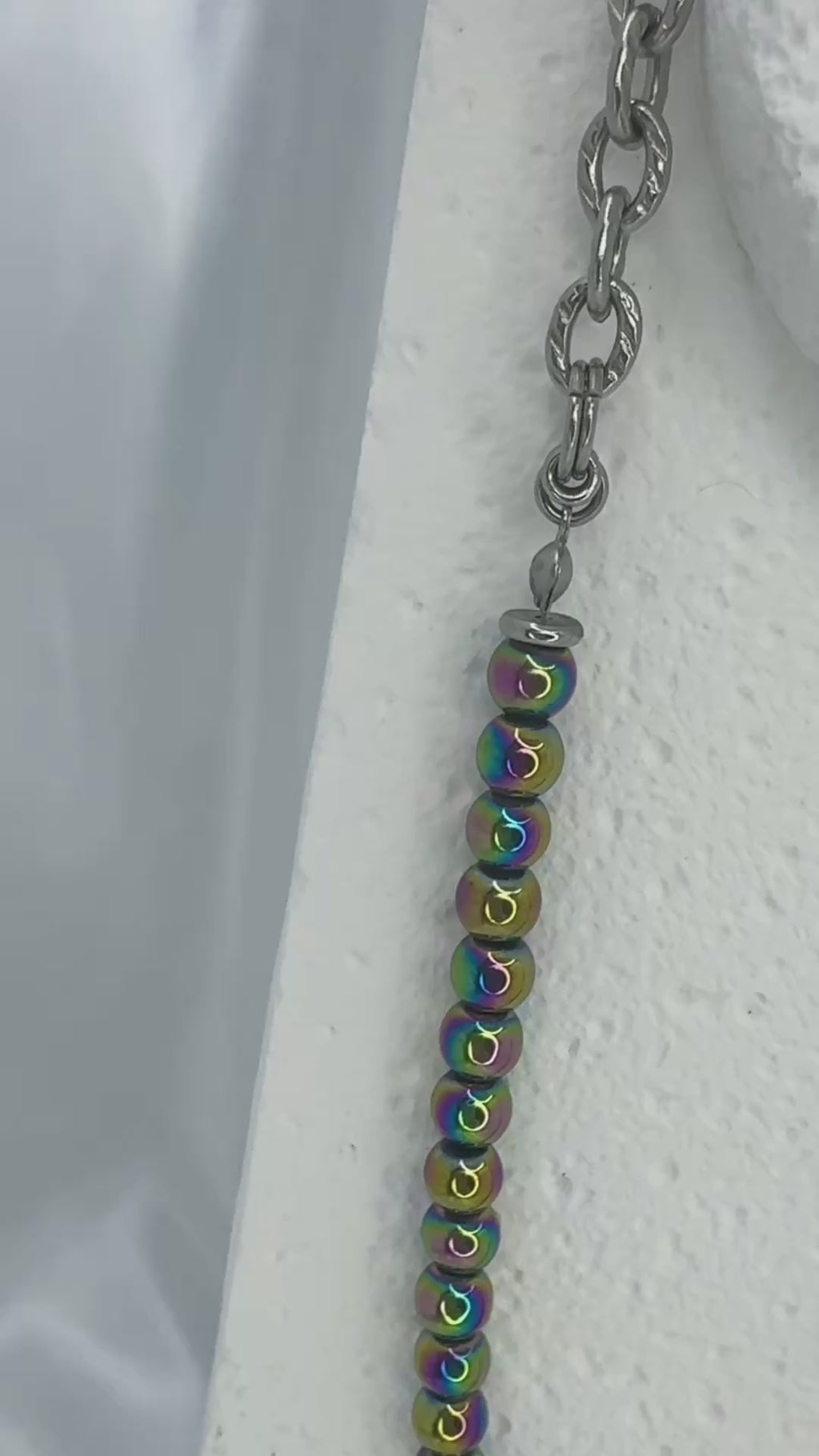 Rainbow hematite and steel necklace