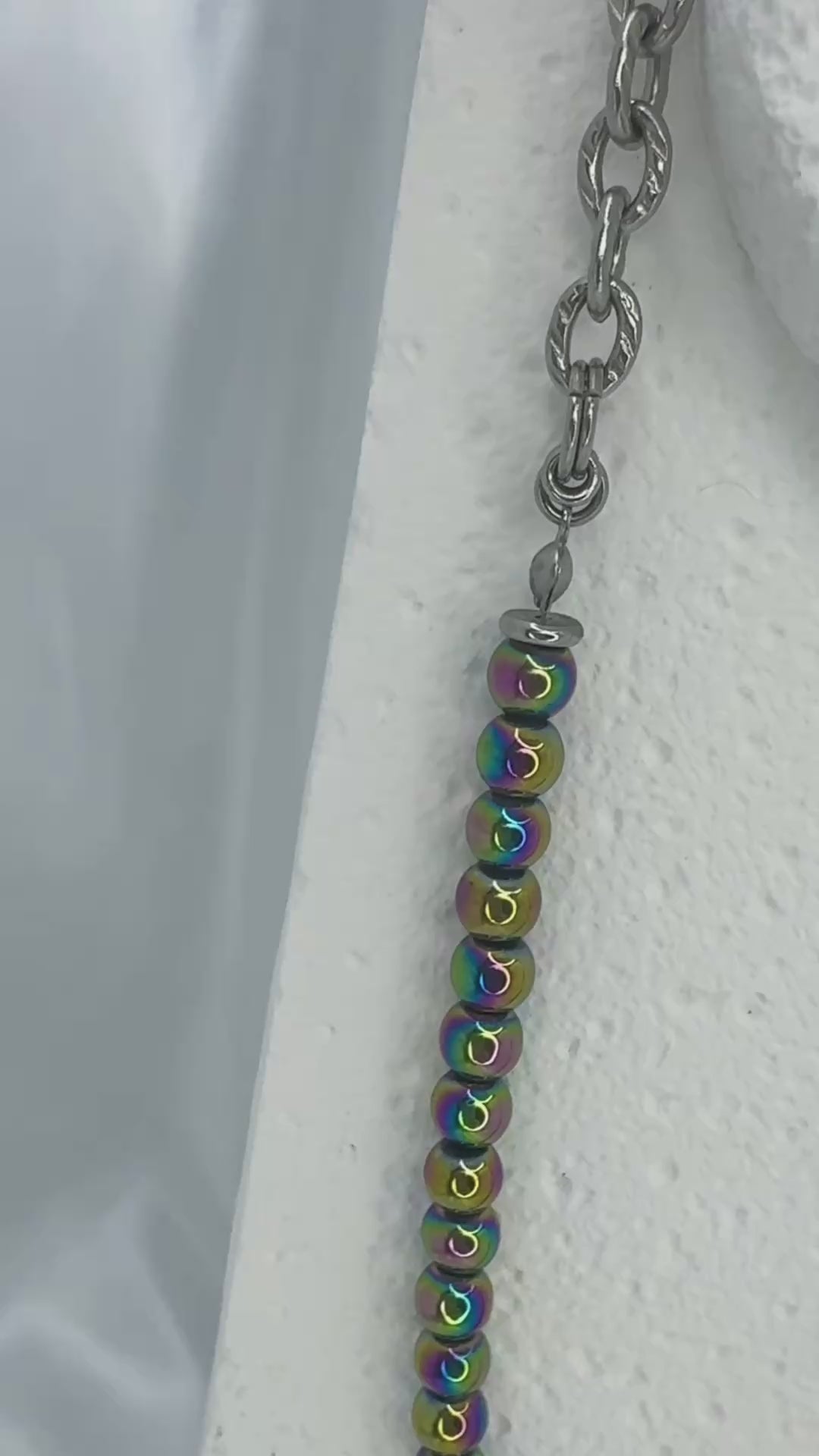 Rainbow hematite and steel necklace