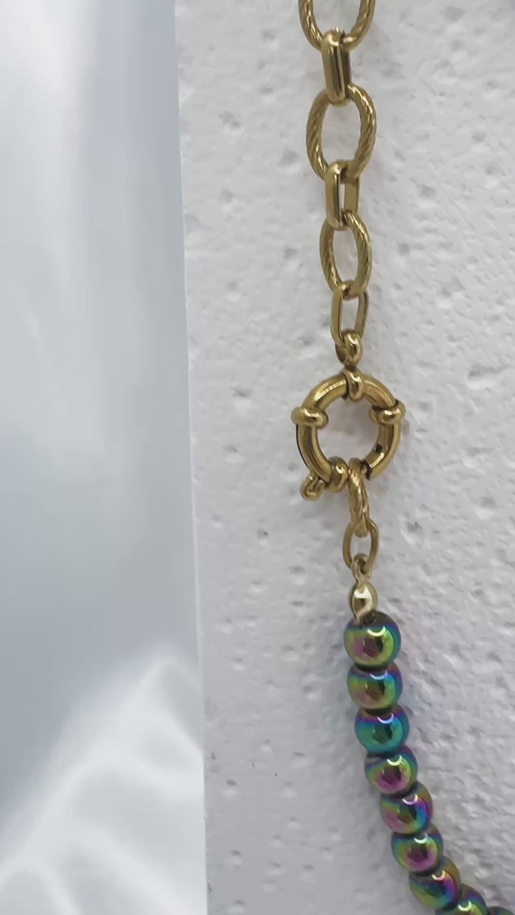 Rainbow hematite and gold steel necklace