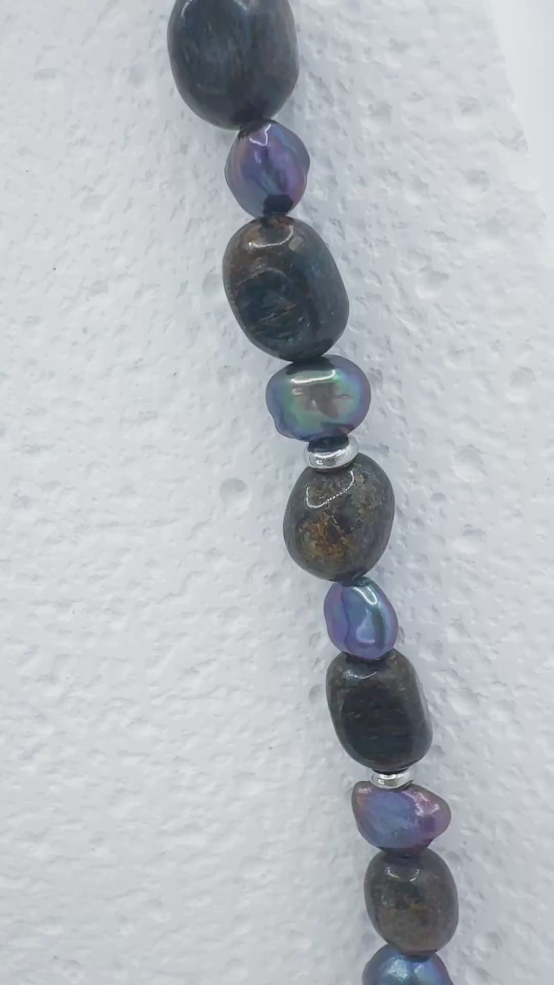 Bronzite, purple pearl & steel necklace