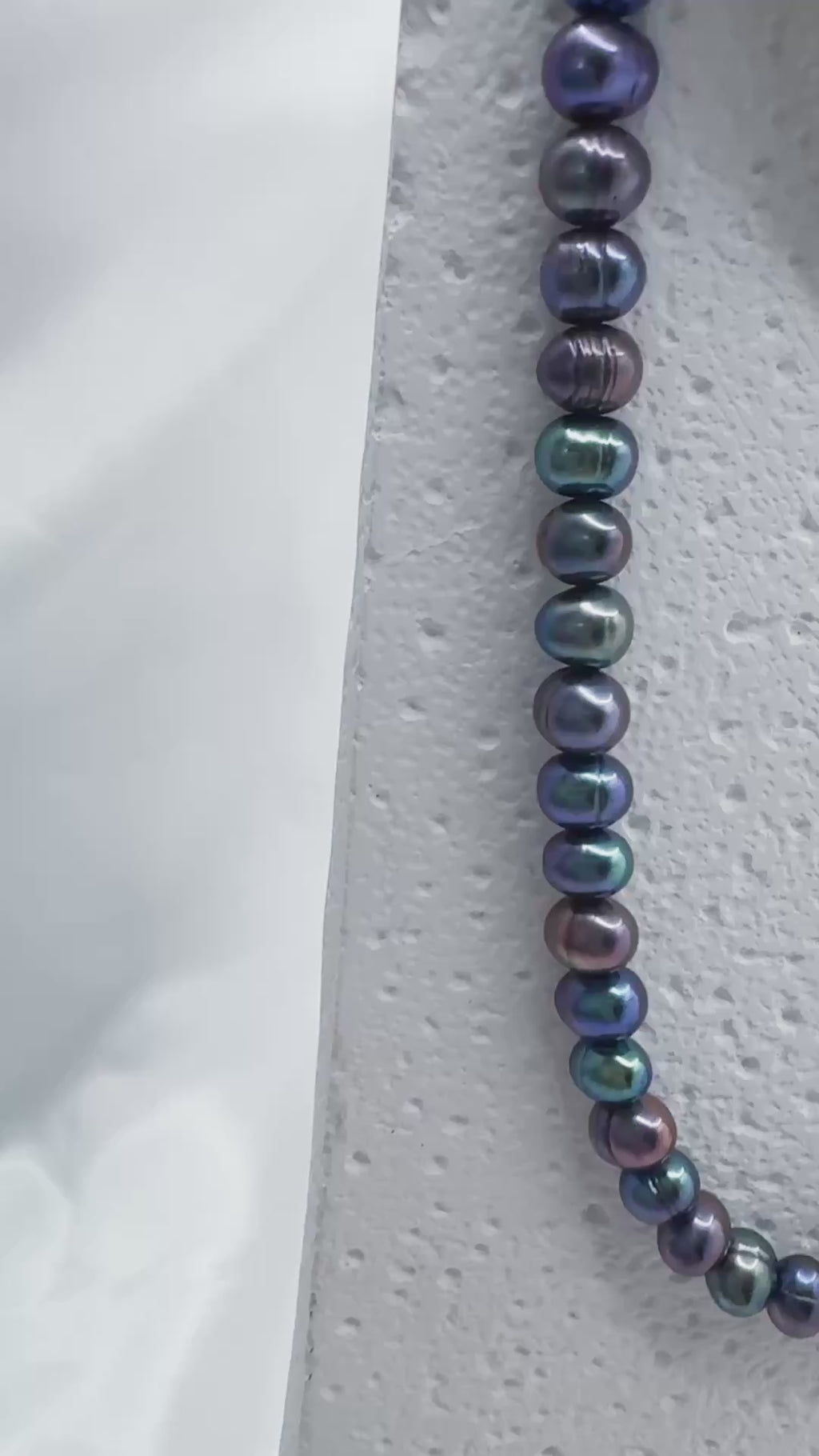 Metallic blue rainbow pearl and sterling necklace